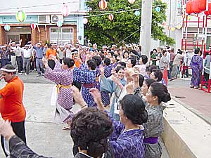         ( )    - (. -)            (.) (:  .). // Priestesses and local people dancing kuicha in front of  MUTU (cult building) at Myaaku-zutsu harvest festival in Sarahama Town (September 2003), Irabu Island, Miyako  Islands (Photo Evgeny BAKSHEEV)